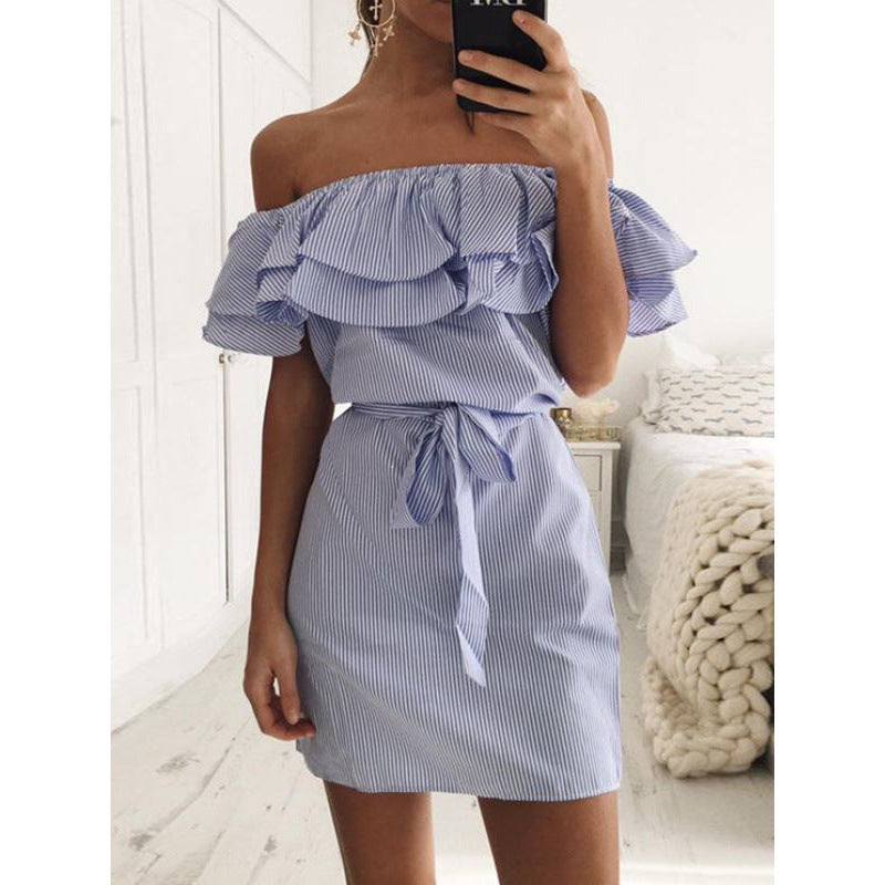 Damen Minikleid mit Volants und Bindegürtel Drune