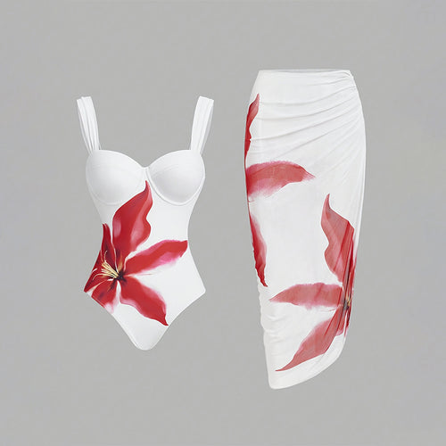 Damen Bademoden-Set mit floralem Oberteil und elegantem Wickelrock Drune