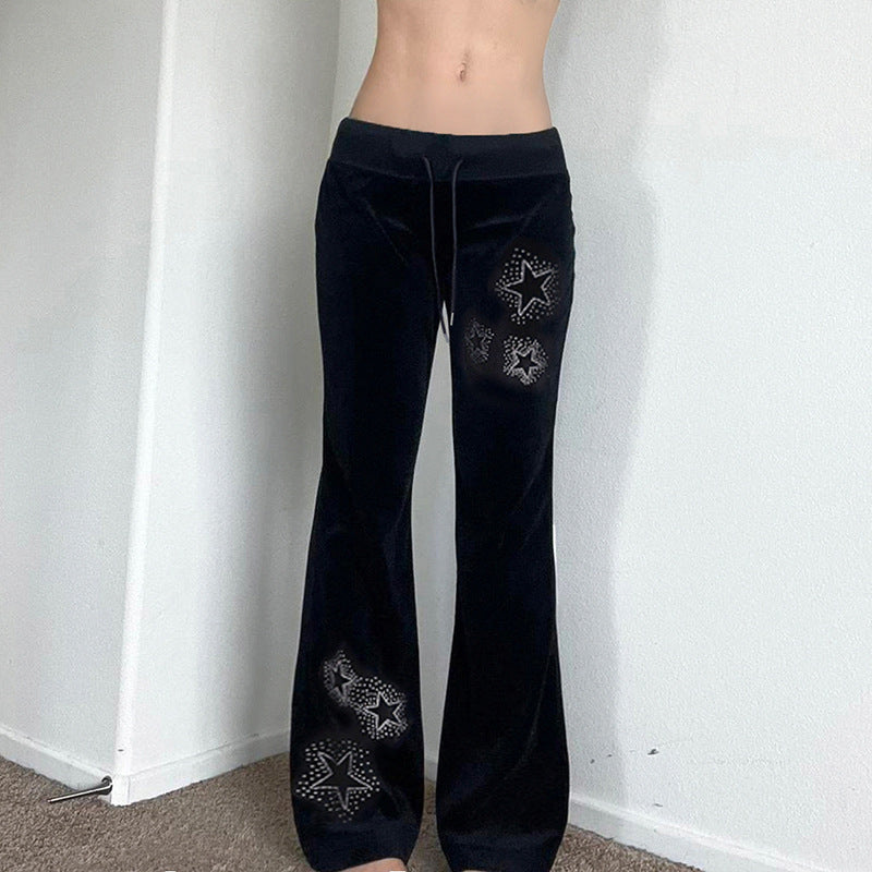 Damen Flare Jogginghose mit funkelnden Sternenapplikationen Drune