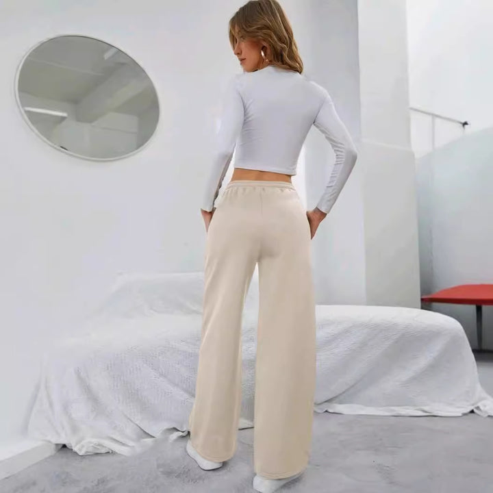 Damen nan High‑Waist Wide‑Leg Jogginghose mit elastischem Komfortbund, Kordelzug und tiefen Eingrifftaschen Drune