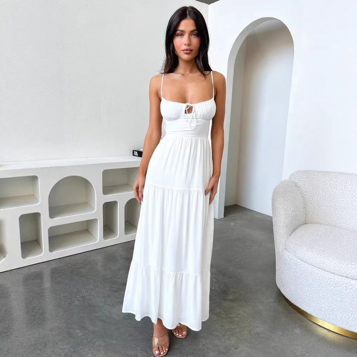 Damen Maxi-Kleid mit verspielt besonderem Ausschnitt und fließendem Stoff Drune