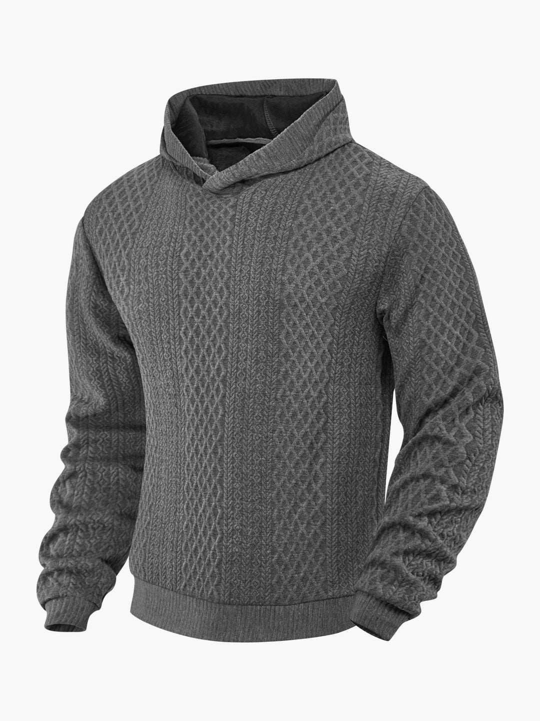 Herren nan strukturierter Schlauchkragen-Pullover mit Kapuze und Waben-Jacquard Drune