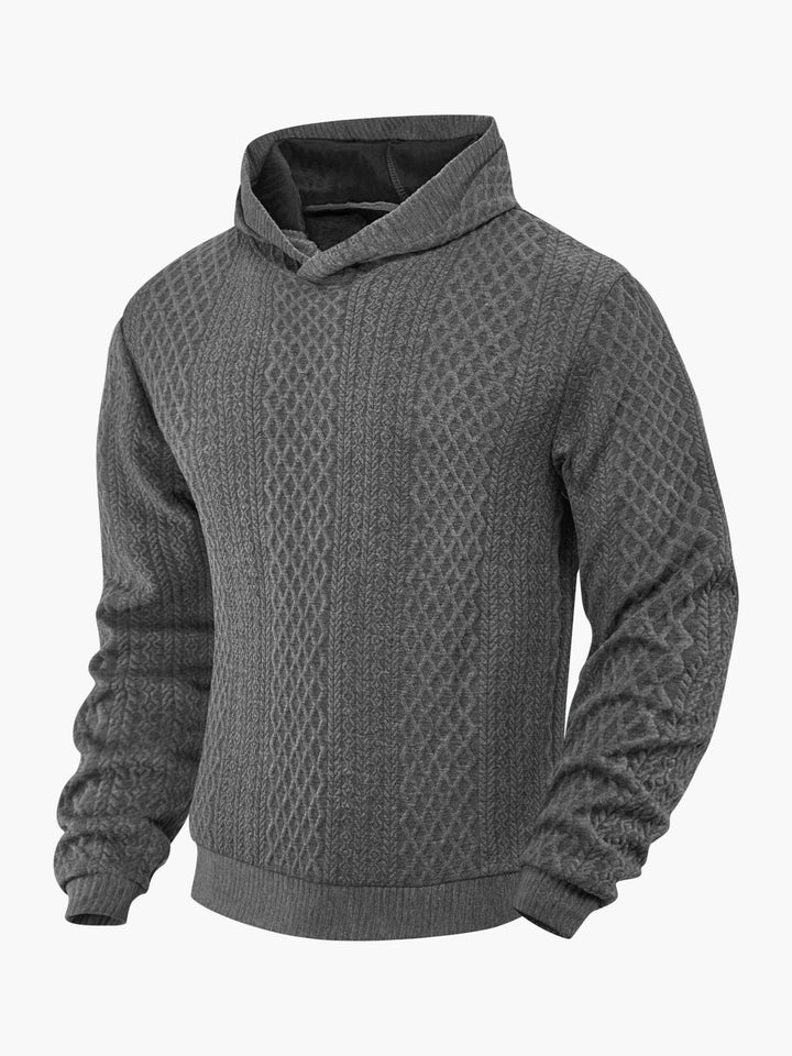 Herren nan strukturierter Schlauchkragen-Pullover mit Kapuze und Waben-Jacquard Drune