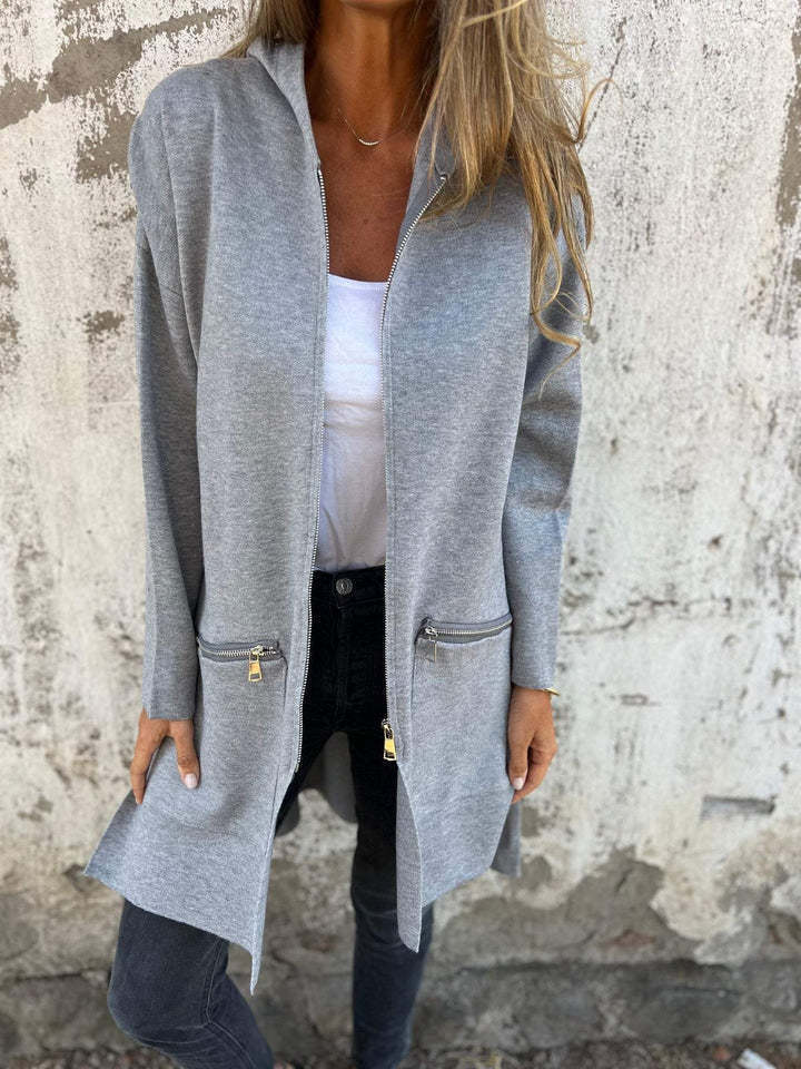 Damen langärmlige Oversized Jacke mit Reißverschluss Drune