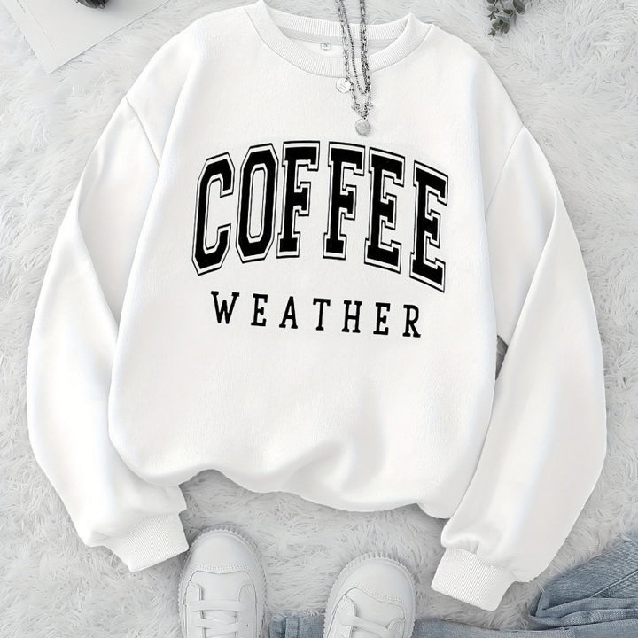 Damen Sweatshirt mit modischem Coffee Weather Aufdruck Drune