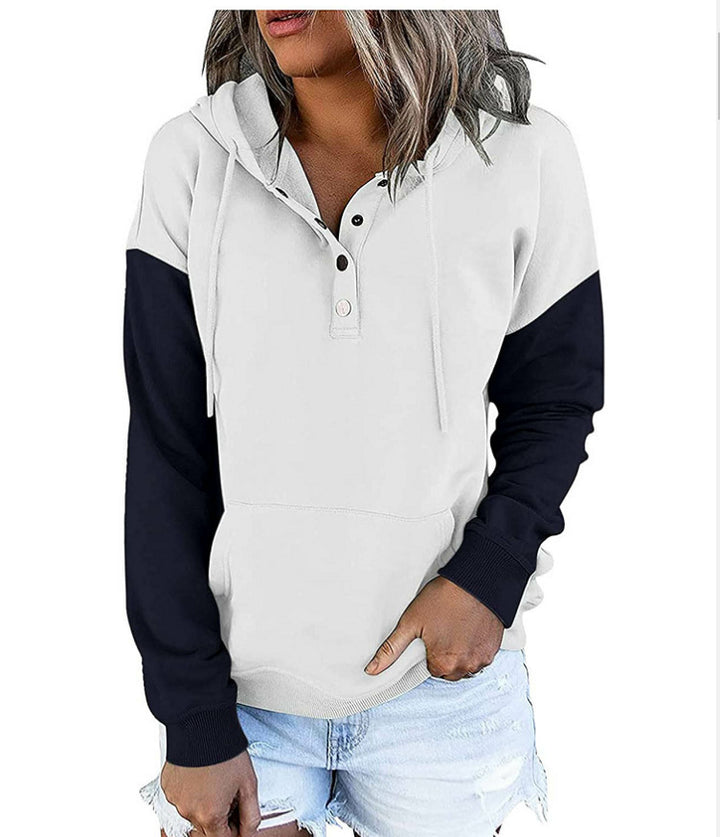 Damen Kapuzenpullover mit modischem Farbblockdesign und klassischen Knopfdetaillierung Drune