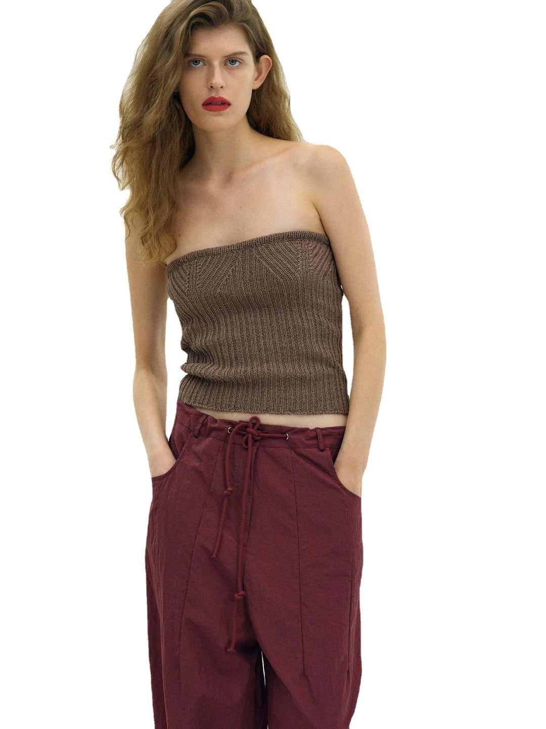 Damen Rippstrick-Bandeau-Top Drune