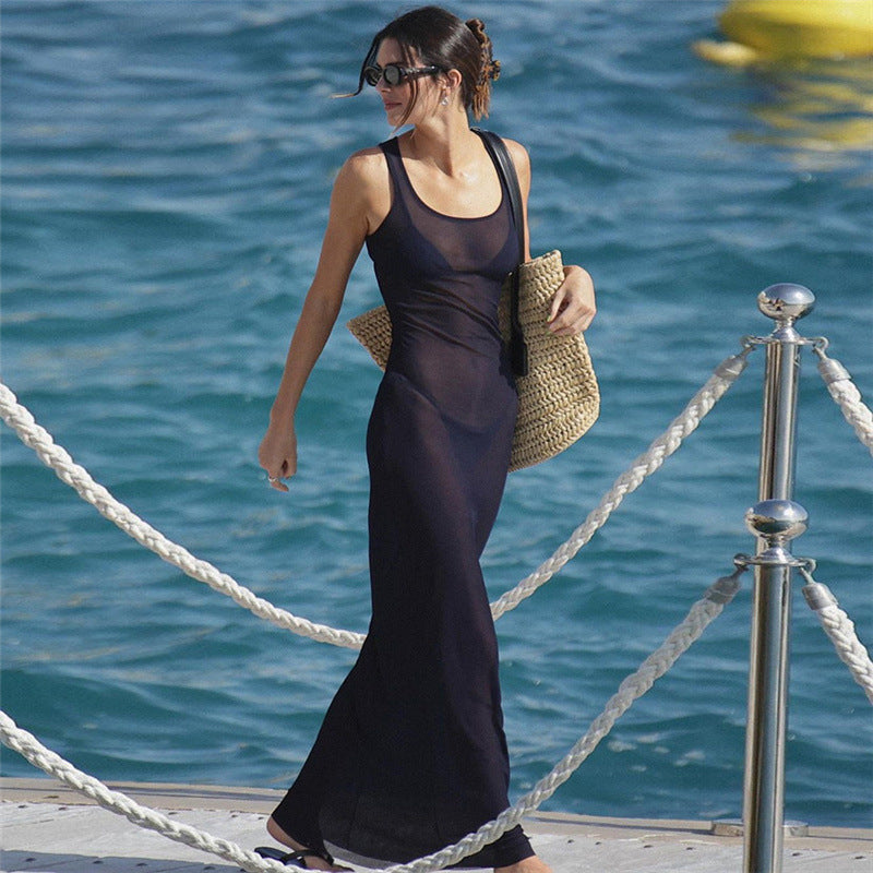Damen Elegantes Maxi-Kleid mit transparenten Einsätzen Drune