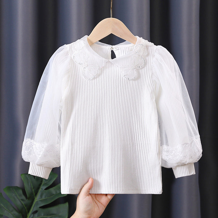 Mädchen Bluse mit Spitzenakzenten und transparenten Ärmeln Drune