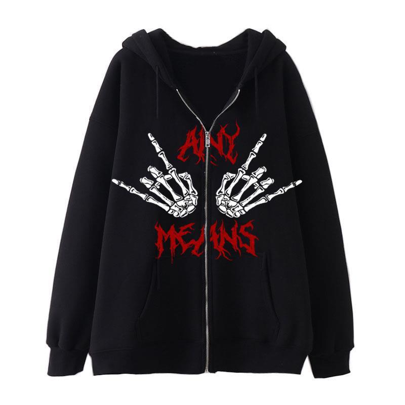Damen Kapuzenjacke mit einzigartigem Skelettmotiv und praktischen Kängurutaschen Drune
