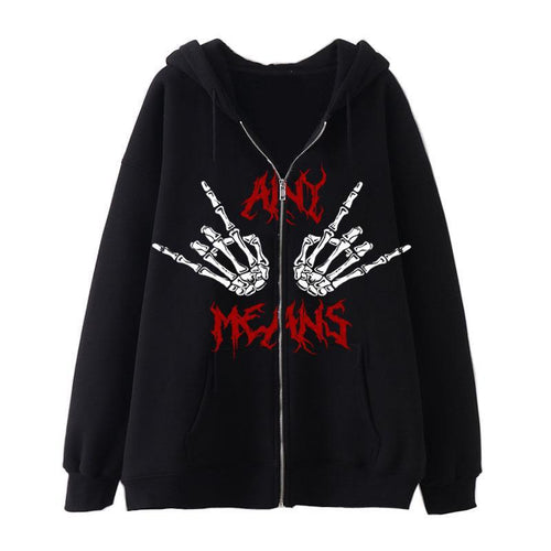 Damen Kapuzenjacke mit einzigartigem Skelettmotiv und praktischen Kängurutaschen Drune