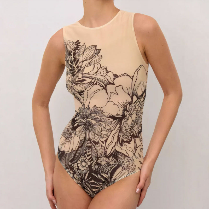 Damen Sportbadeanzug mit modernem Grafikdesign und hohem Neck Drune