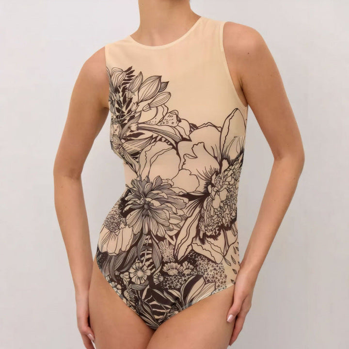 Damen Sportbadeanzug mit modernem Grafikdesign und hohem Neck Drune