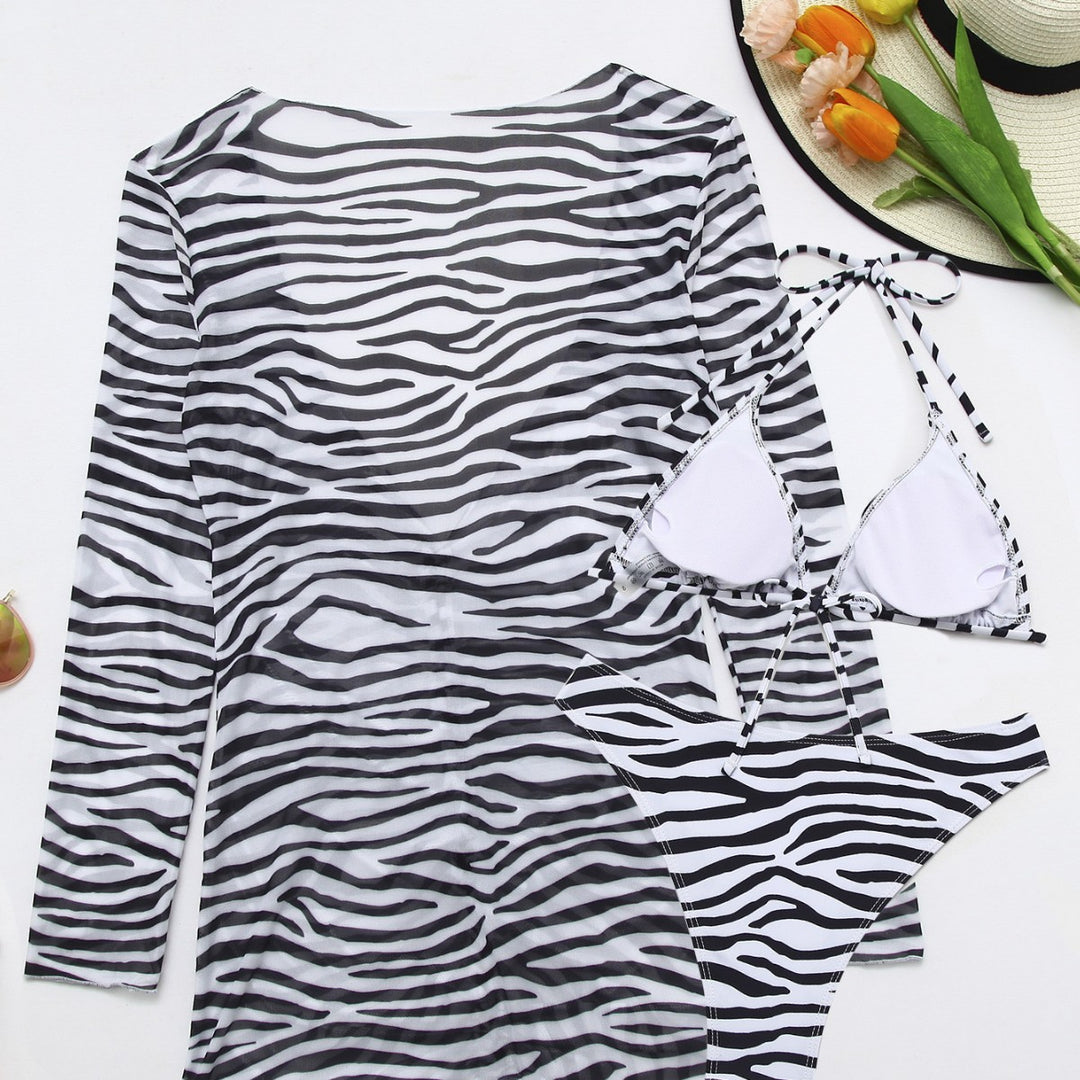 Damen Badeanzug mit integriertem Knoten und modischem Zebra-Muster Drune