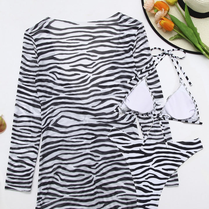 Damen Badeanzug mit integriertem Knoten und modischem Zebra-Muster Drune