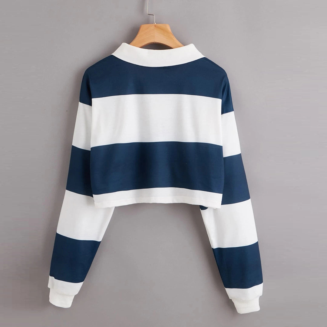 Damen Kurzarm-Polo-Sweater mit bunten Streifen Drune
