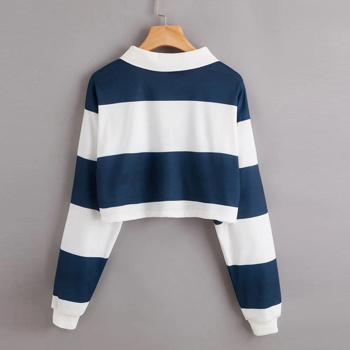 Damen Kurzarm-Polo-Sweater mit bunten Streifen Drune