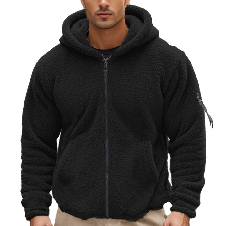 Herren nan wattierte Sherpa-Fleece-Kapuzenjacke mit durchgehendem Reißverschluss, elastischem Saum und Ärmel-Reißverschlusstasche Drune