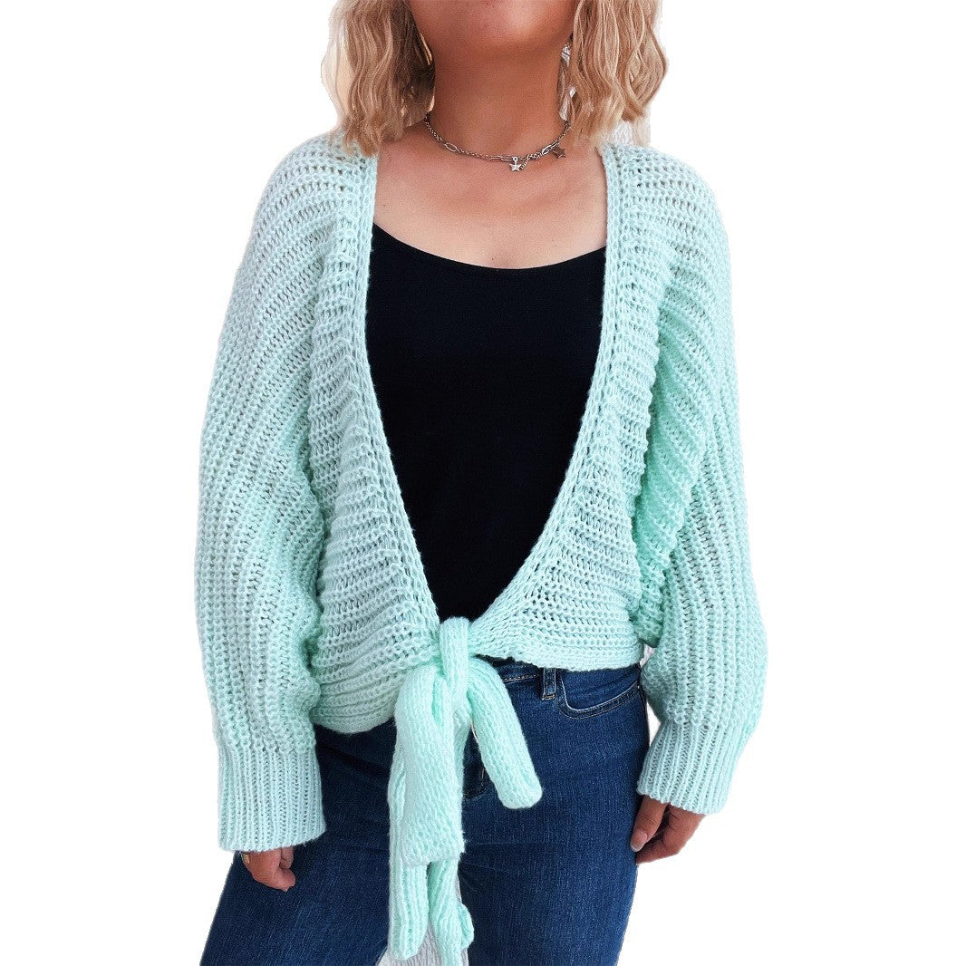 Damen Strickjacke mit verspieltem Bindegürtel und voluminösen Ärmeln Drune