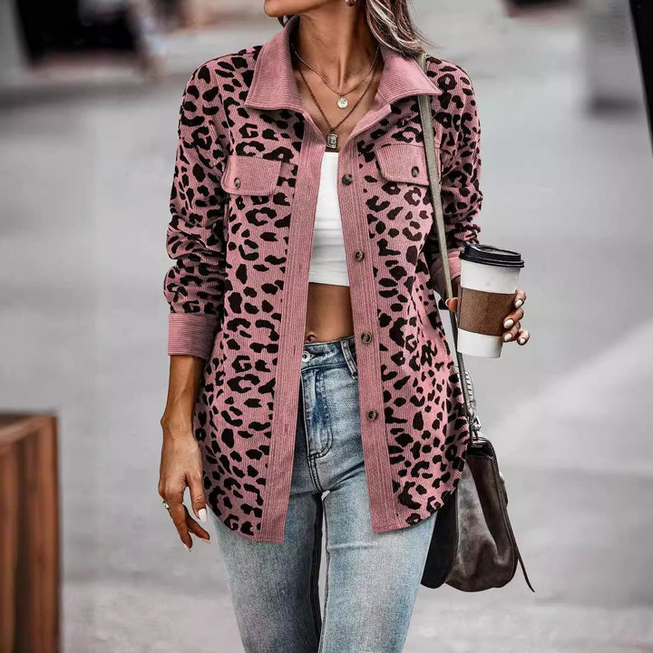 Damen Lässige Leoprint-Overshirtjacke mit durchgehender Knopfleiste und Taschen Drune