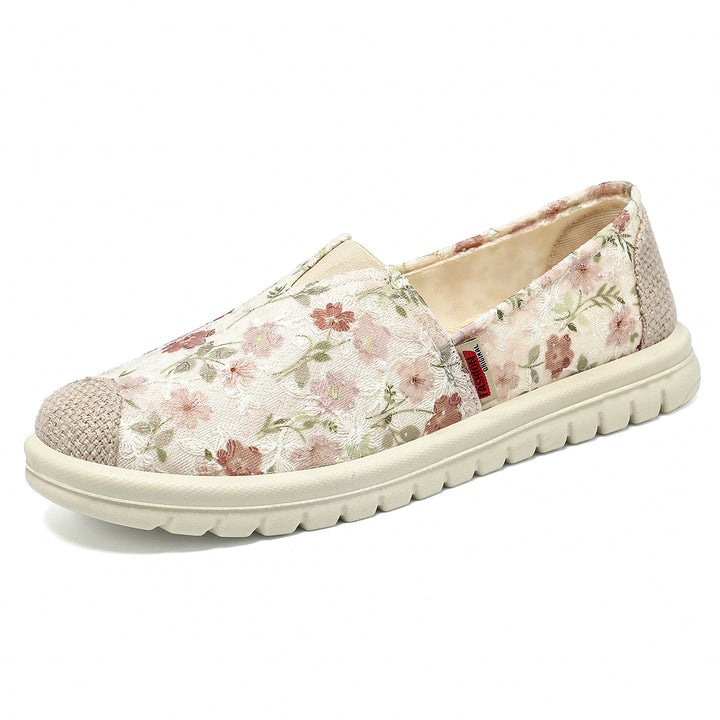 Damen nan floraler Slip-On Freizeit-Slipper mit gestrickter Zehenkappe und stoßdämpfender Leichtsohle Drune