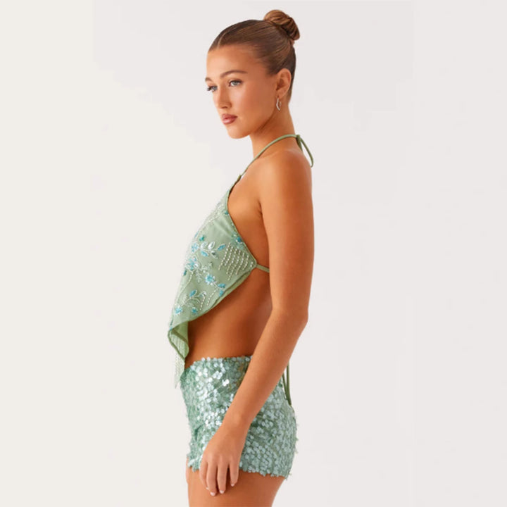 Damen Elegantes Top mit floralem Design und glitzernden Details Drune