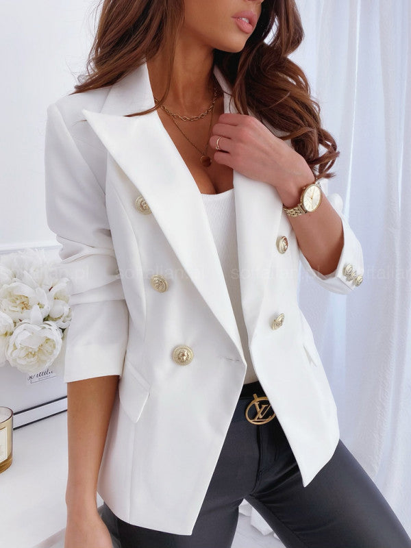 Damen Eleganter Doppelreiher Blazer im modernen Design mit goldenen Knöpfen Drune