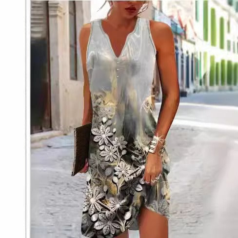 Damen, Lässiges Sommerkleid mit V-Ausschnitt und Asymmetrischem Saum Drune