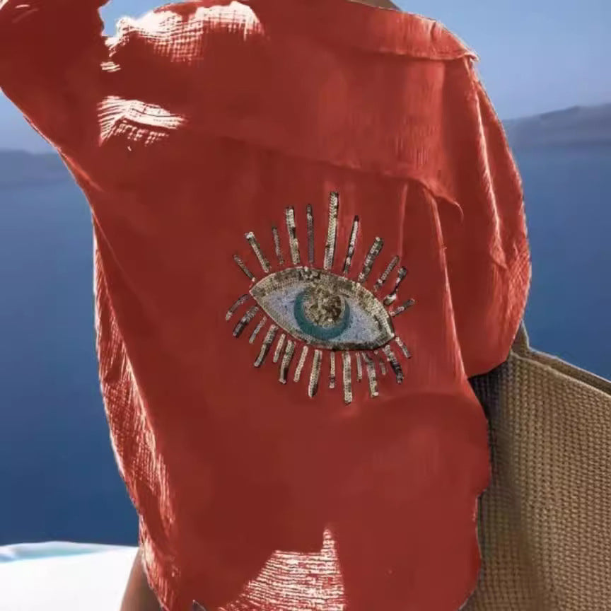 Damen Bluse mit einzigartigem Auge-Stickerei Drune