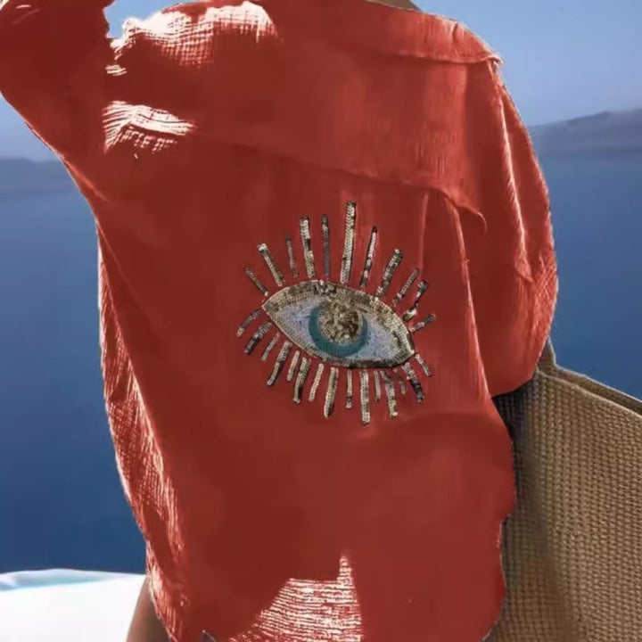 Damen Bluse mit einzigartigem Auge-Stickerei Drune