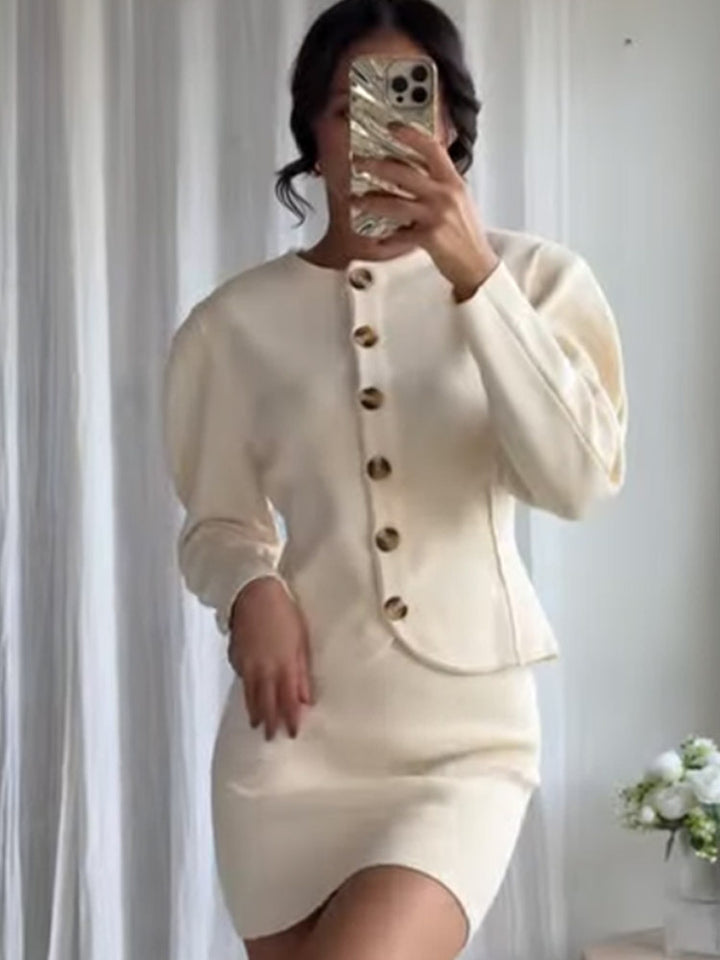 Damen Couture Minikleid mit eleganter Blazerjacke und dekorativen Knopfdetails Drune