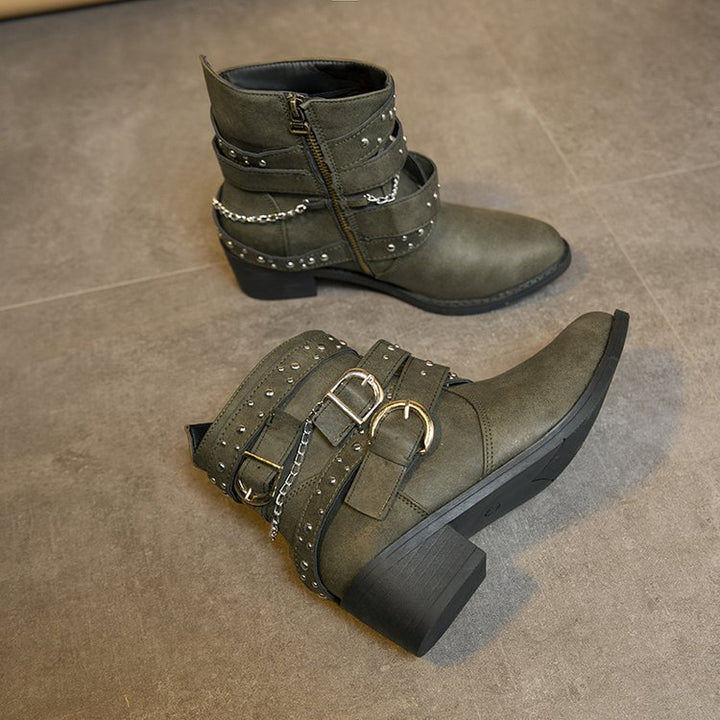 Damen Stiefeletten mit modischem Riemen-Design und dekorativen Akzenten Drune