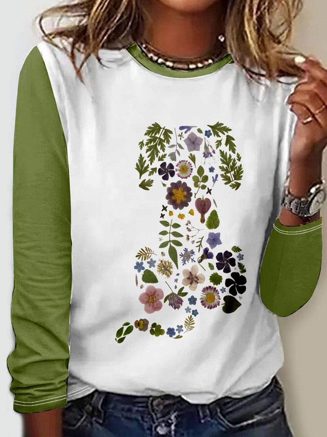 Drune | Floral Rundhalsausschnitt T-Shirt