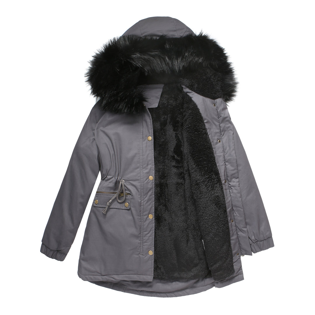 Damen isolierte Parka-Jacke mit abnehmbarem Kunstfellkragen und verstellbarem Taillenzug Drune