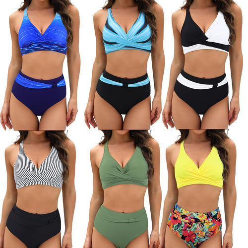 Damen Sportliches Bikini-Set mit stylischem Wickeloberteil und hochgeschnittenem Slip Drune