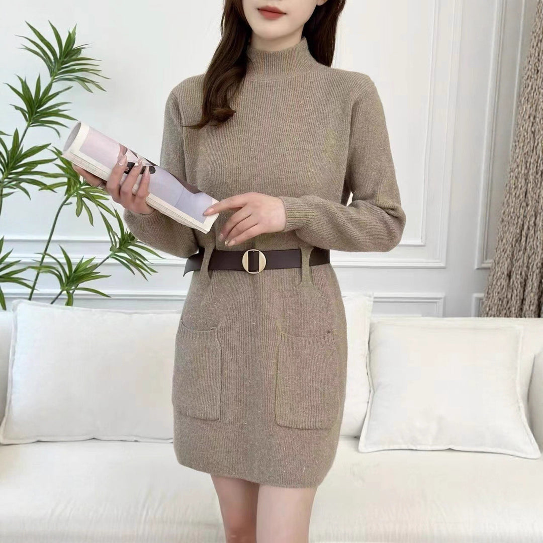 Damen Strickkleid mit hochgeschlossenem Kragen und praktischen Taschen Drune