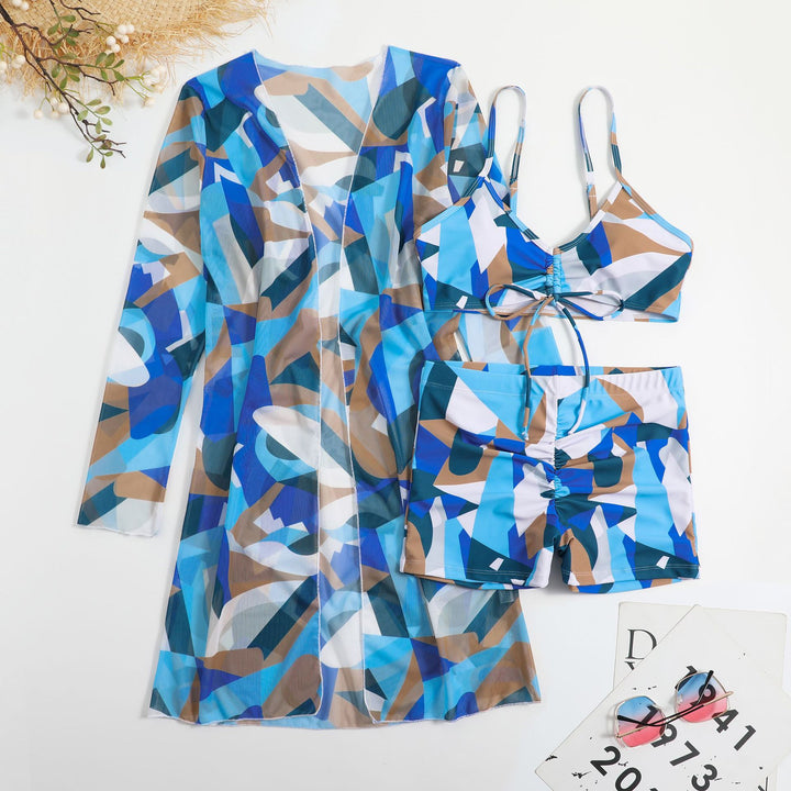 Damen Strandset mit floralem Kimono und Crop-Top Drune