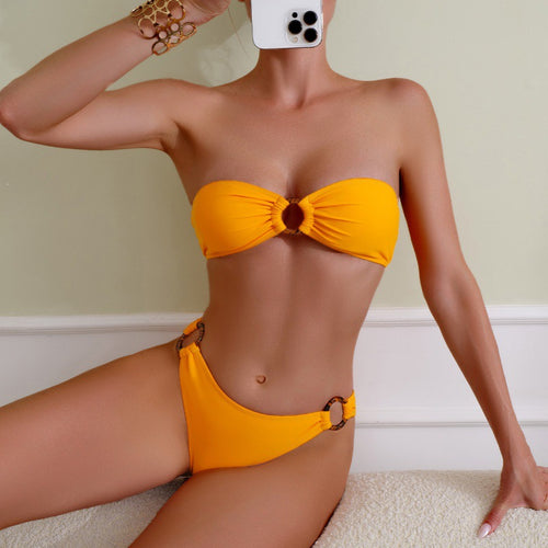 Damen Bandeau-Bikini mit elegantem Ringdetail und hohem Beinausschnitt Drune