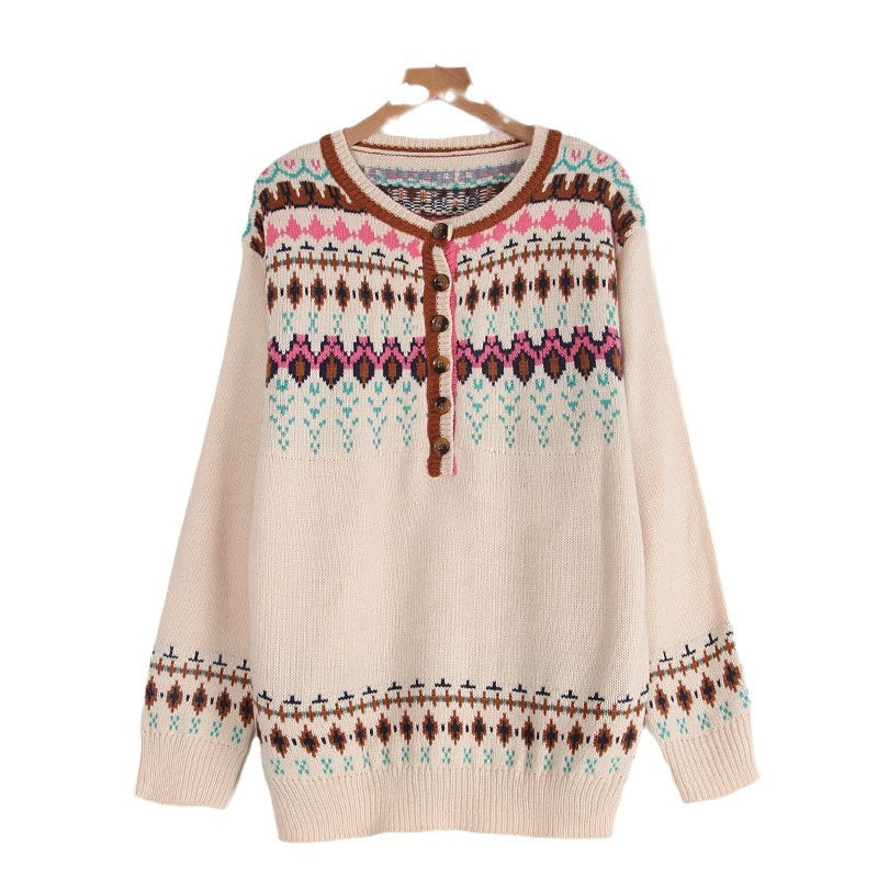 Damen Strickpullover mit buntem Norwegermuster Drune