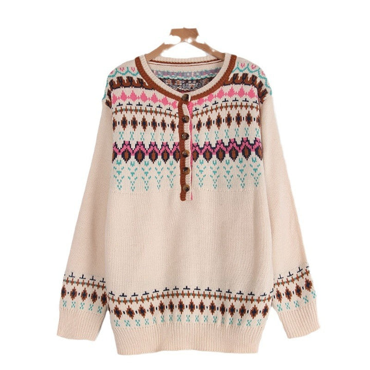 Damen Strickpullover mit buntem Norwegermuster Drune