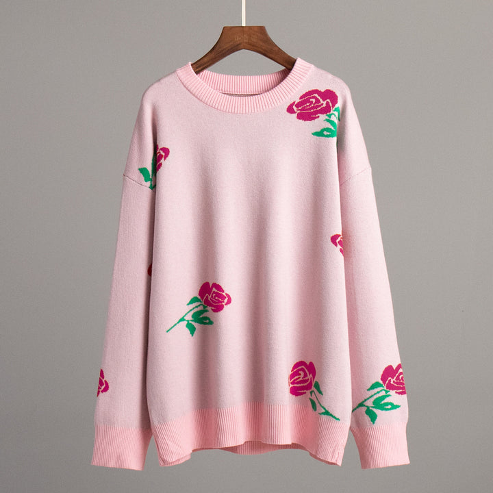 Damen Strickpullover mit floralem Muster Drune