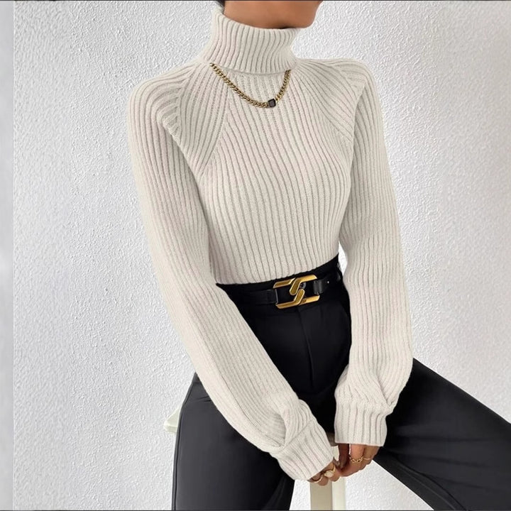Damen figurbetonter Pullover mit Rippstruktur und Stehkragen Drune