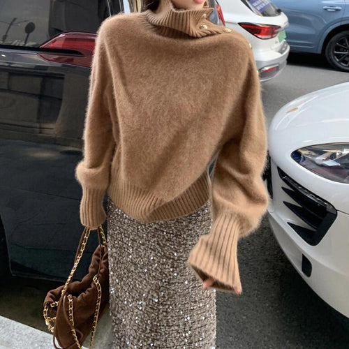 Damen modischer Pullover mit stylischem Rollkragen und feiner Rippstruktur Drune