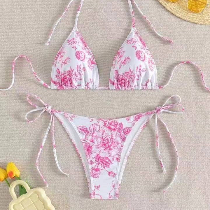 Damen Triangel-Bikini-Set mit zarten Blumenmotiven Drune