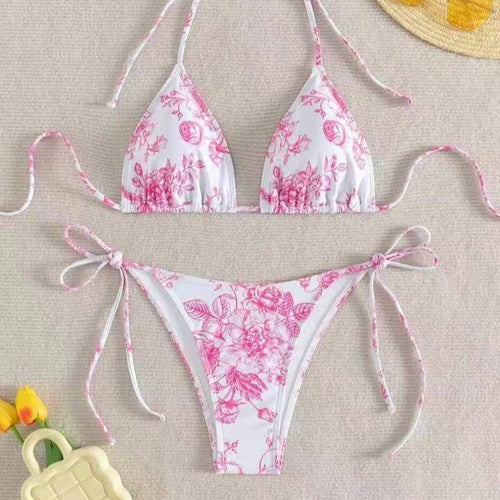 Damen Triangel-Bikini-Set mit zarten Blumenmotiven Drune