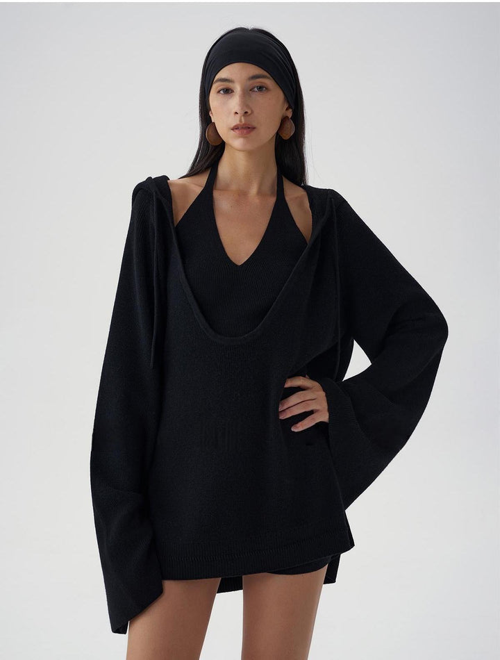 Damen lässiger Kapuzenpullover aus hochwertigem Strick Drune
