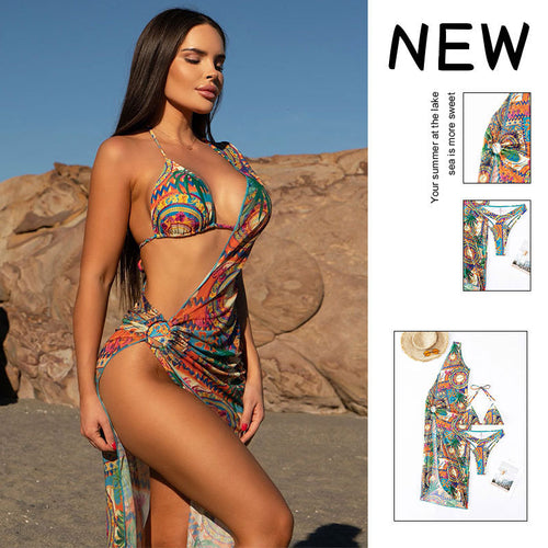 Damen Triangel-Bikini mit asymmetrischem Wickelrock und modischem Farbdesign Drune