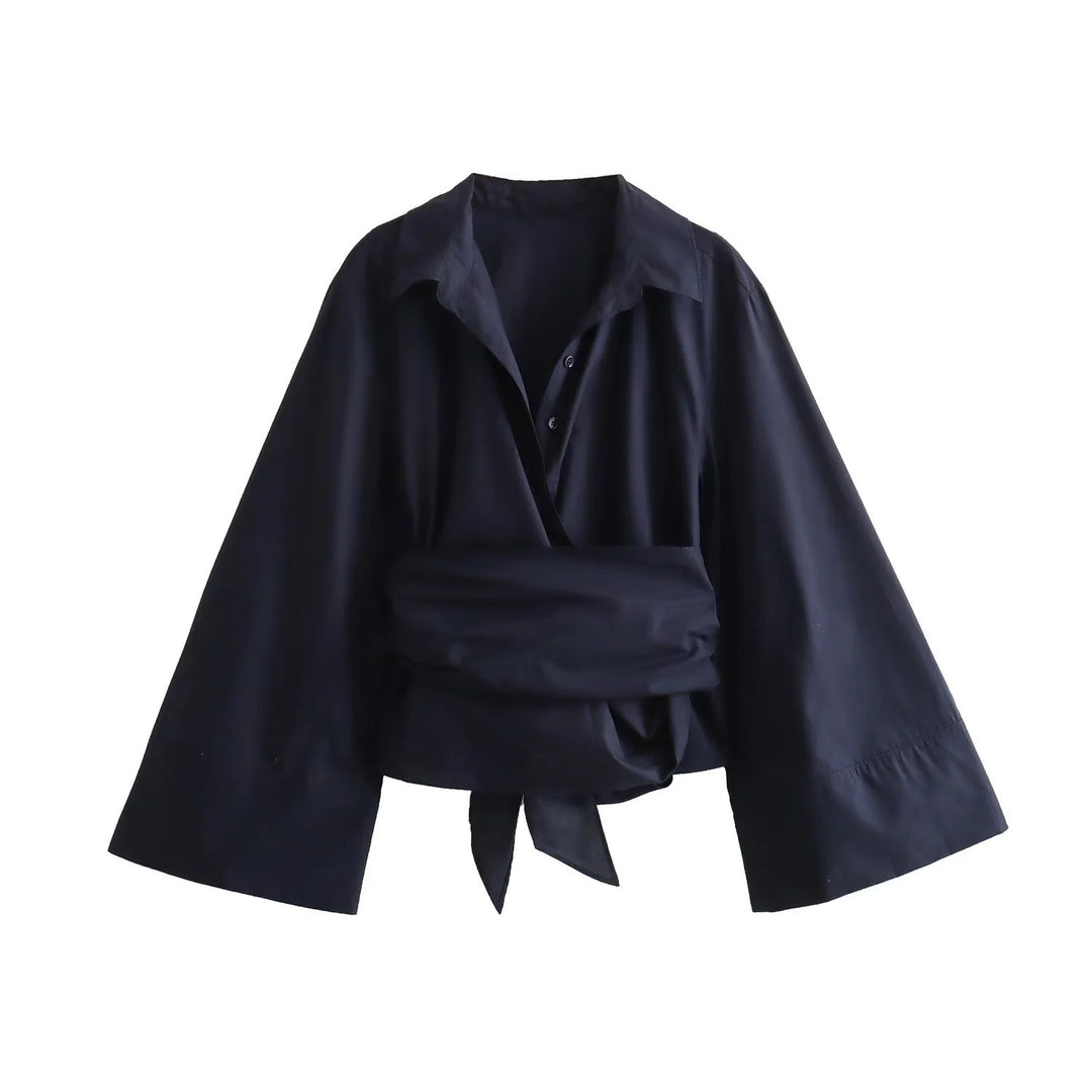 Damen Elegante Bluse mit weitem Ärmel und taillierter Schluppe Drune