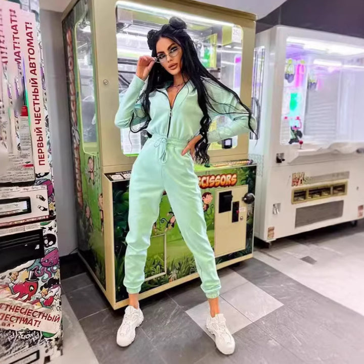 Damen Jumpsuit mit hohem Kragen und elastischem Bund Drune