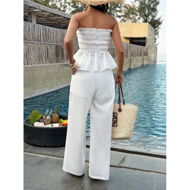 Damen Elegantes Oberteil mit gerafftem Bustier und weiten Hosen Drune